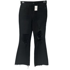 High Rise Distressed Flare Crop Jeans Black Denim Womens Size 30 Forever 21 NEW